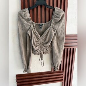 Forever 21 Ruched Long Sleeve Blouse - Taupe